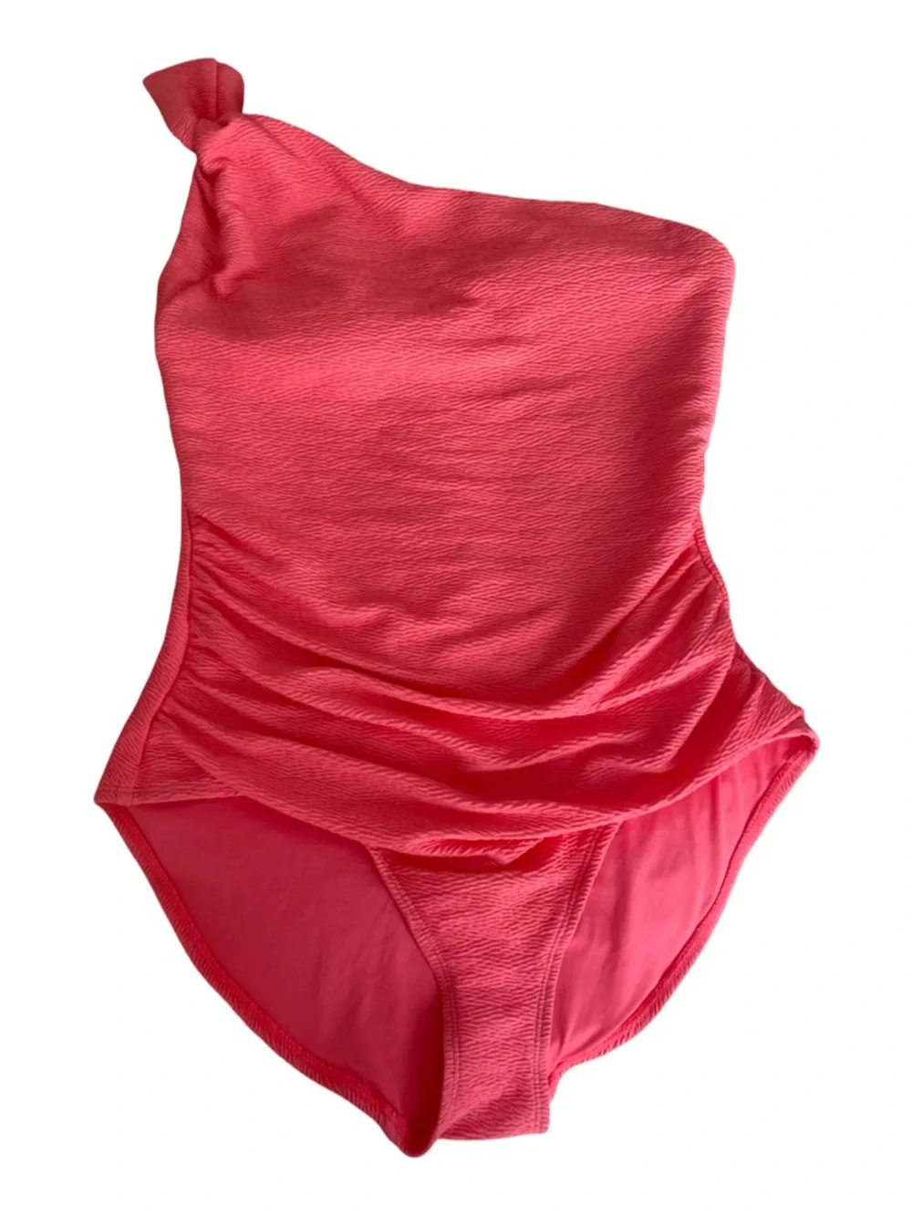 Anne Cole Pink Coral One-Shoulder Ruched  Swimsuit- 8 melon pink , poly spandex